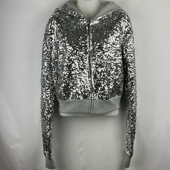 Victoria Secret PINK 2013 Fashion Show Silver Sequin Crop Hoodie Jacket Size S - Picture 4 of 12
